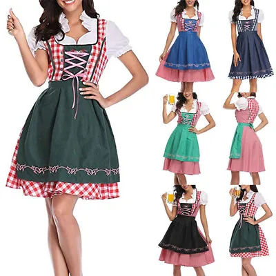 Women Maid Fancy Dress German Bavarian Dirndl Dress Oktoberfest Beer Costume • £16.99