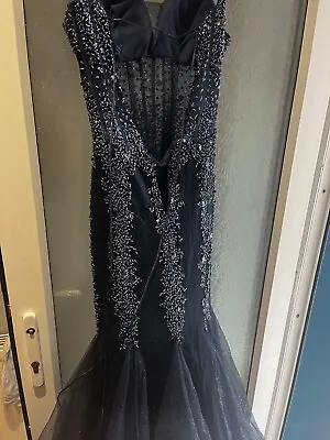 £250 • Buy Prom Dress Size 4 Petite. Navy Blue With Sequin And Lace Details