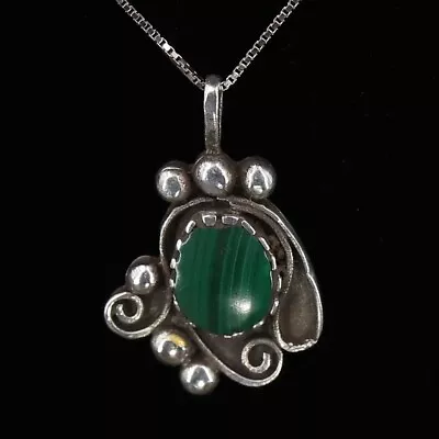 VTG Sterling Silver - NAVAJO Malachite Scroll Filigree Pendant 20  Necklace - 3g • $9.38