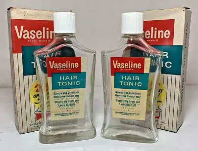 Two Vintage Vaseline Hair Tonic For Men 4 Oz With Box 1950s Prop EMPTY BOTTLES • $7