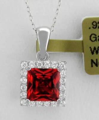 LAB CREATED 1.09 Cts GARNET & WHITE SAPPHIRES PENDANT NECKLACE .925 Silver • $0.99