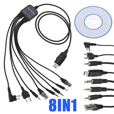 8in1 USB Programming Cable Cord With CD For Baofeng Motorola Kenwood HYT Radio • $15.89