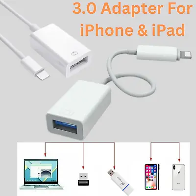 USB 3.0 Female To 8 Pin For IPhone Male OTG Adapter Cable Camera For IPhone IPad • £4.85