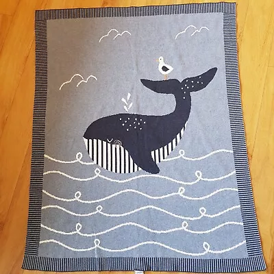 Mamas & Papas Blue Whale Pram Blanket Blankie Soother Comforter Cotton Nautical  • £12.99