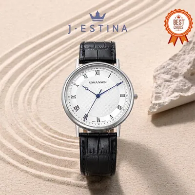 [J.ESTINA] [ROMANSON] Kyros Classic Slim Leather Wristwatch (RWTLMM2B2003WHBK0) • $259