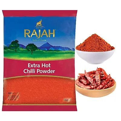 £9.97 • Buy Rajah Extra Hot Chilli Powder, 100% Pure No Artificial Colours Or Additives-1 Kg
