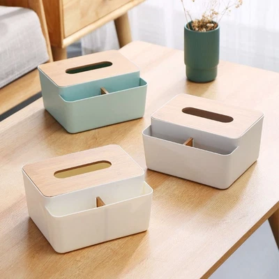 $13.98 • Buy White Bamboo Cover Toilet Paper Box Plastic Towel Napkin Tissue Holder  Home