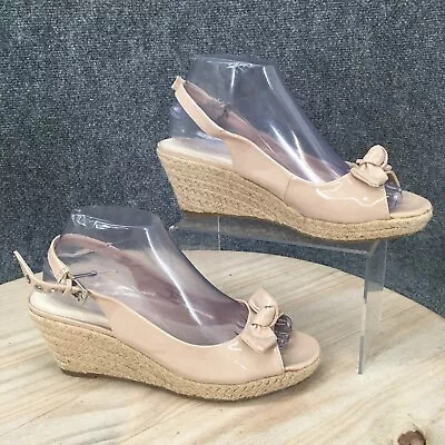 Merona Sandals Womens 8.5 Slingback Nude Faux Leather Espadrille Wedge Peep Toe  • $13.79