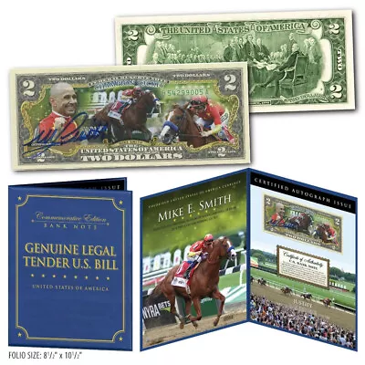 JUSTIFY & HOF Jockey MIKE SMITH $2 Bill In Large Display - Signed By Mike Smith • $32.95