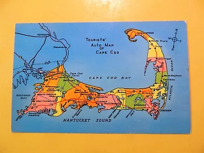 Tourists' Auto Map To Cape Cod Massachusetts Vintage Map Postcard  • $1.99