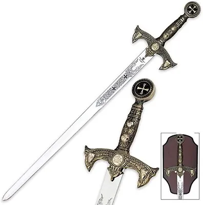 Snake Eye Knights Templar Medieval Sword Antique Silver Handle W/ Display Plaque • $79.99