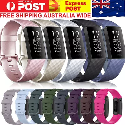 Fitbit Charge 3 4 Watch Soft Silicone Replacement Band Strap Diamond Texture AU • $5.99