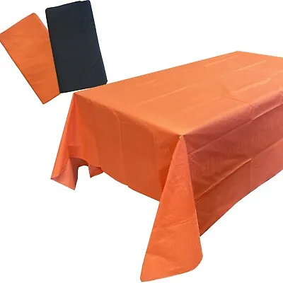 Halloween Plastic Lined Table Cloth Cover Orange Black Theme Party ReusableDecor • £4.31