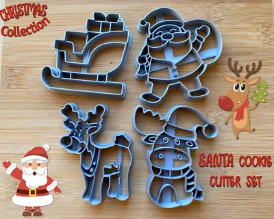 SANTA Christmas Set Of 4 Cookie Cutters | Santa Claus | Reindeer | Sleigh | Deer • $13.49