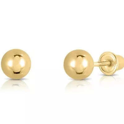 14K Real Solid Gold Round Ball Bead Sleeper Studs Earrings Screw-back 3-8mm • $44.99