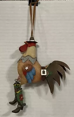 Tin Metal Cowboy Sheriff Rooster Farmhouse Rustic Figure With Dangling Boots • $14.99