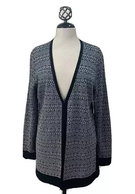 Exclusively Misook Geometric Design Black Trim One Hook Closure Cardigan M • $19