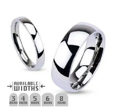 New Stainless STEEL Wedding Ring Glossy Mirror Polished Traditional Band Ring  • £3.49