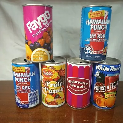 Lot 97 6 Vintage Fruit Punch 12 Oz Cans Hawaiian Punch Canfield's Delaware White • $5