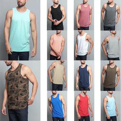 Men's Basic Straight Hem Long Length Tank Top Sleeveless T-shirts  S~5XL  TT60-H • $13.95