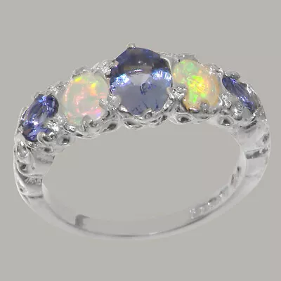 925 Sterling Silver Natural Tanzanite Opal Womens Band Ring - Sizes J To Z • £149