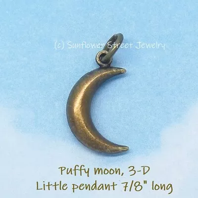 Bronze Puffy Moon Charm Pendant - 2 Sided - 04029 Forest Woodland Celestial • $9.99