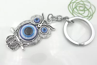Evil Eye Owl Keychain Keyring Bag Charm Silver Metal Teachers Gift Graduation • $8.50