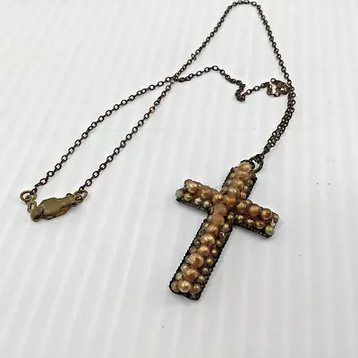 Pearl Cross Necklace Antique/Homemade 16  Necklace • $12.97