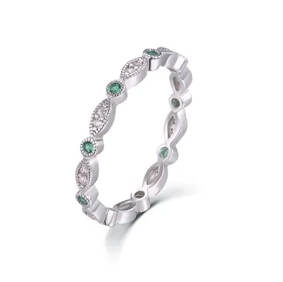 Ladies 925 Sterling Silver Brilliant Cut Emerald & White Sapphire Eternity Ring • £17.82