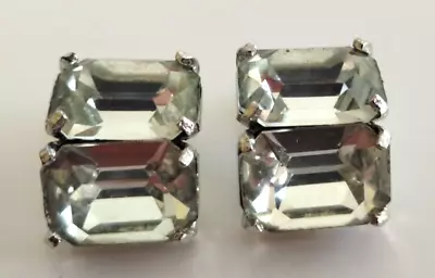 Vintage Signed EISENBERG LARGE CLEAR RHINESTONE CLUSTER CLIP ON EARRINGS Estate • $27