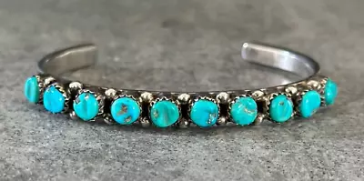 Vintage Native American Navajo Carved Turquoise Sterling Silver Bracelet-Signed • $189