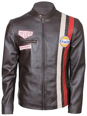 $104.99 • Buy Steve McQueen LeMan Grandprix Gulf Brown Leather Jacket