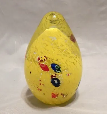 Large Art Glass Egg Shape Yellow Paperweight • $14