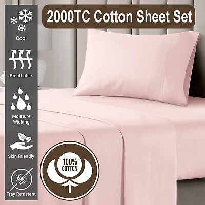 $37.99 • Buy 2000TC Deep Fitted Cotton Bed Sheet Set Pillowcases Single/Double/Queen/King AU