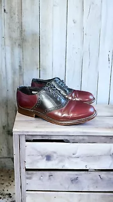 Vtg US MADE Men's Shoes BOSTONIAN Saddle Oxfords SZ 8 1/2 Black Burgundy Leather • $35