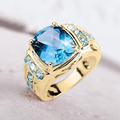 Natural Blue Topaz Gemstone 14k Yellow Gold Mens Womens Ring #39383 • $1503.06