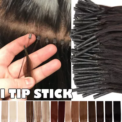 Black I Tip Human Hair Extensions Thick 100 Strands 100g+ Silk Long Big SALE #01 • $28.15