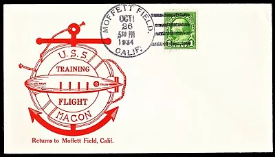 USS MACON ZRS-5 Zeppelin Flight Cover Moffett Field Oct 26 1934 Hacker Cachet • $26.50