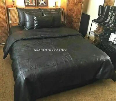 Genuine Leather Bed Sheet With Pillow And Duvet Cover Stylish Bedroom Set • $934.15