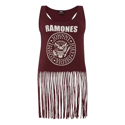 New! Ramones Burgundy Tassel Edge Crop Top - UK 8 - T-shirt Music Punk Fringe • £19.99