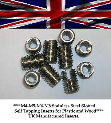 M4-M5-M6-M8 Stainless Steel Threaded Self Tapping Inserts-Plastic/Wood-Anti Rust • £8.50