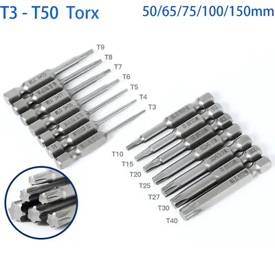 Torx Bits Extra Long Magnetic Torx Screwdriver Bit Set 1/4  Hex Shank T3 T4 -T50 • $2.92