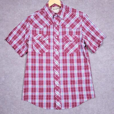 Vintage WRANGLER Shirt Men's Medium Pearl Snap Button Up Shortsleeves Western  • $24.88