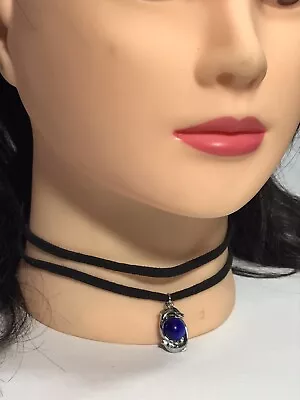 Vintage 90's Y2K Silvertone Dolphin Blue Marble Swirl Jumping Choker Black Cord • $16