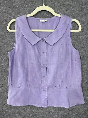 J. Jill Linen Peplum Top Womens XS Petite Purple Sleeveless Embroidered • $15