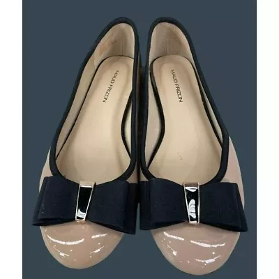 Maud Frizon Paris Nude Patent Leather Ballet Flat With Black Bow Size 38 • $50