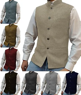 Mens Waistcoats Herringbone Suit Vests Classic Tweed Vintage Wedding 42 44 46 48 • £23.93