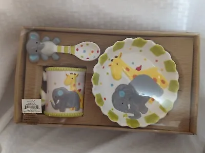 Child's Dinnerware Set Safari Theme Mudpie Elephant Giraffe Pre-owned Never Used • $6