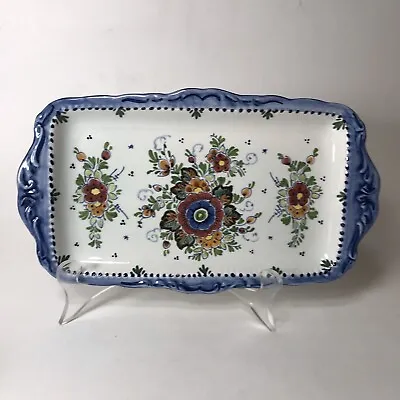 Vintage Hand-Painted Delft Polychrome Rectangular Plate / Platter Trinket READ • $23.99