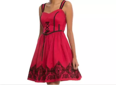 HOT TOPIC VICTORIAN GOTH VELVET ROSES LACE UP CORSET DRESS PROM COSPLAY Sz M • $14.99